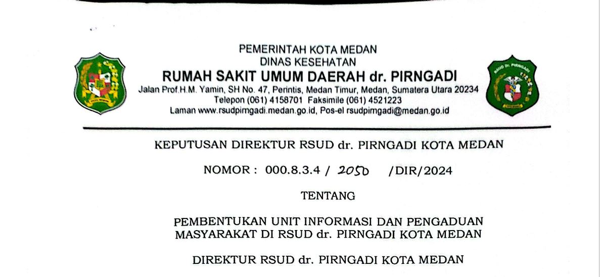 SK Pembentukan Unit Informasi dan Pengaduan Masyarakat di RSUD Dr. Pirngadi Kota Medan